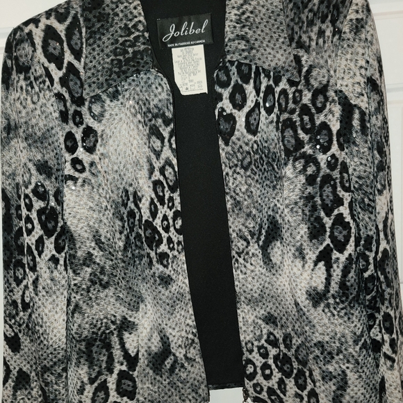 Like New Jolibel Black Gray Animal Print Zip Jacket Sequin Size 6 - Picture 8 of 15